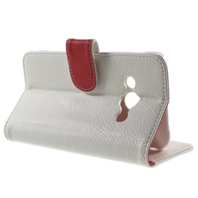 Samsung Galaxy Xcover 3 (G388) atverčiamas baltas odinis Litchi dėklas - piniginė / Priedai.lt