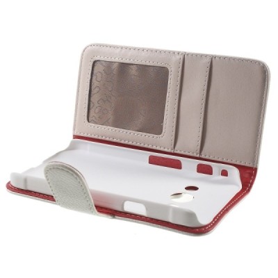 Samsung Galaxy Xcover 3 (G388) atverčiamas baltas odinis Litchi dėklas - piniginė / Priedai.lt