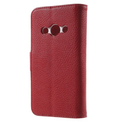 Samsung Galaxy Xcover 3 (G388) atvēramais sarkans ādas Litchi maciņš (maks) / Vacins.lv
