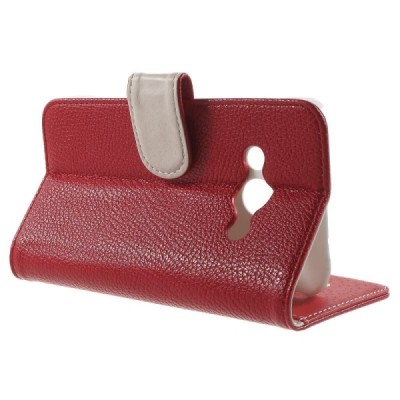 Samsung Galaxy Xcover 3 (G388) atvēramais sarkans ādas Litchi maciņš (maks) / Vacins.lv