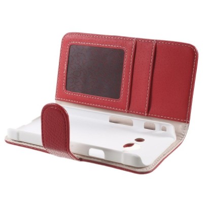 Samsung Galaxy Xcover 3 (G388) atvēramais sarkans ādas Litchi maciņš (maks) / Vacins.lv