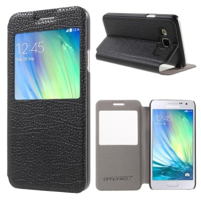 Samsung Galaxy A3 2015 (A300F) Smart Window atverčiamas juodas dėklas / Priedai.lt