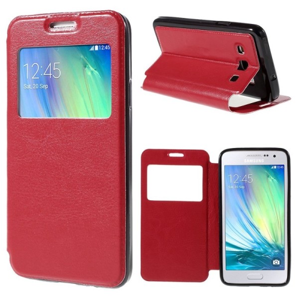 Atverčiamas dėklas su langeliu - raudonas (Galaxy A3 2015)