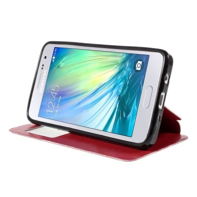 Samsung Galaxy A3 2015 (A300F) Smart Window atverčiamas raudonas dėklas / Priedai.lt