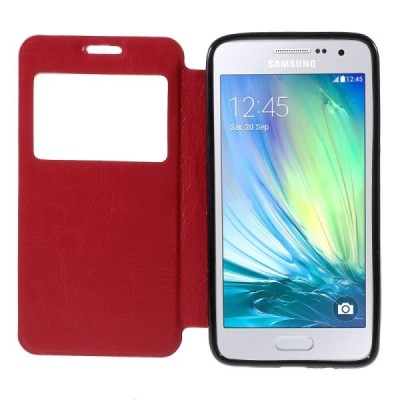Samsung Galaxy A3 2015 (A300F) Smart Window atverčiamas raudonas dėklas / Priedai.lt