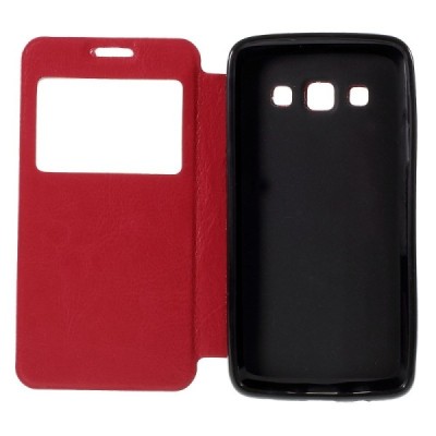 Samsung Galaxy A3 2015 (A300F) Smart Window atverčiamas raudonas dėklas / Priedai.lt