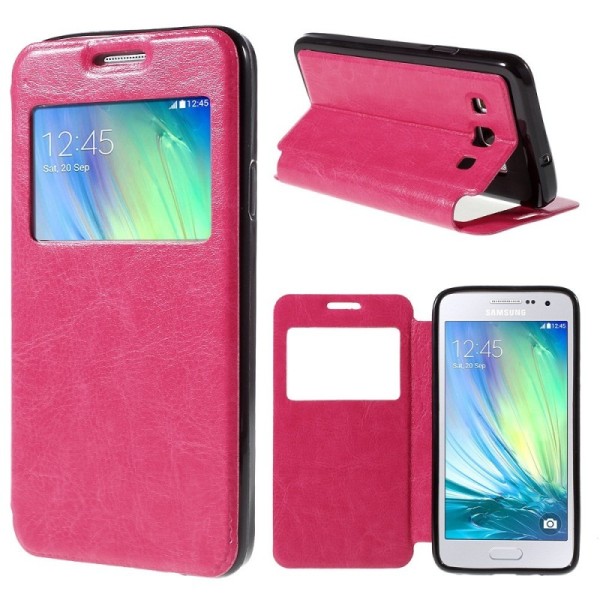 Atverčiamas dėklas su langeliu - rožinis (Galaxy A3 2015)