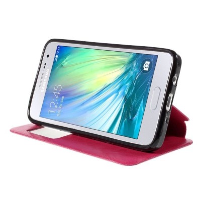 Samsung Galaxy A3 2015 (A300F) Smart Window atverčiamas rožinis dėklas / Priedai.lt