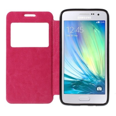 Samsung Galaxy A3 2015 (A300F) Smart Window atverčiamas rožinis dėklas / Priedai.lt