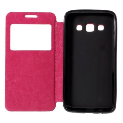 Samsung Galaxy A3 2015 (A300F) Smart Window atverčiamas rožinis dėklas / Priedai.lt