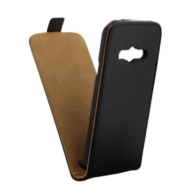 Samsung Galaxy Xcover 3 (G388) klasisks ādas vertikāli atvēramais melns maciņš / Vacins.lv