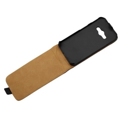 Samsung Galaxy Xcover 3 (G388) klasisks ādas vertikāli atvēramais melns maciņš / Vacins.lv