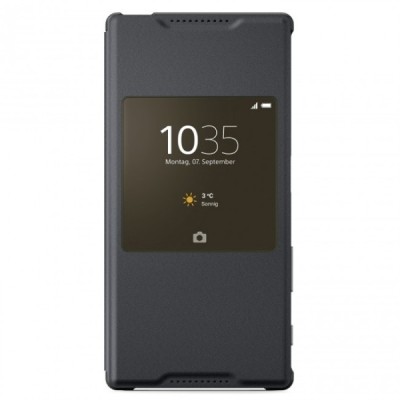 Oficiāls Sony Xperia Z5 Style Cover Window melns atvērams maciņš SCR42 / Vacins.lv