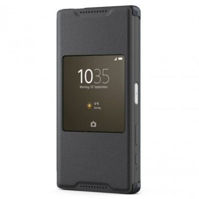 Oficialius Sony Xperia Z5 Compact Style Cover Window juodas atverčiamas dėklas SCR44 / Priedai.lt