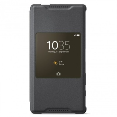 Oficialius Sony Xperia Z5 Compact Style Cover Window juodas atverčiamas dėklas SCR44 / Priedai.lt
