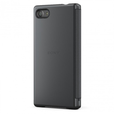 Oficialius Sony Xperia Z5 Compact Style Cover Window juodas atverčiamas dėklas SCR44 / Priedai.lt