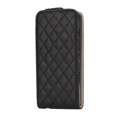 Atvēramais melns ādas Apple iPhone 5, 5S maciņš / Vacins.lv