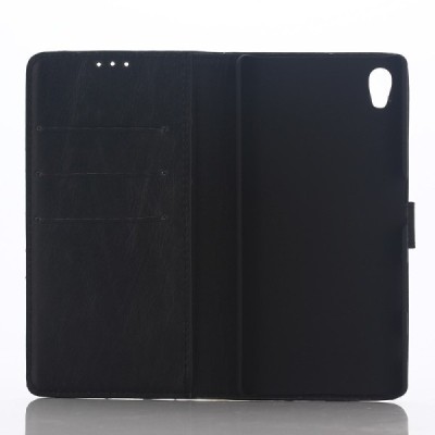 Sony Xperia Z5 Premium atvēramais ādas melns retro maciņš (maks) / Vacins.lv