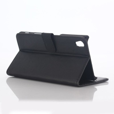 Sony Xperia Z5 atvēramais ādas melns retro maciņš (maks) / Vacins.lv