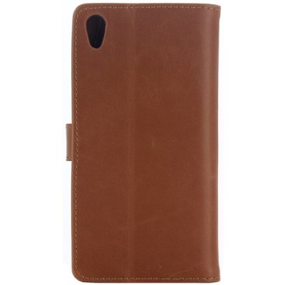 Sony Xperia Z5 atvēramais ādas gaiši brūns retro maciņš (maks) / Vacins.lv