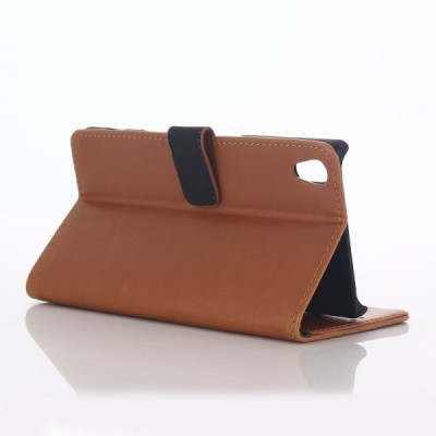 Sony Xperia Z5 atvēramais ādas gaiši brūns retro maciņš (maks) / Vacins.lv