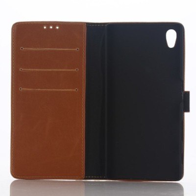 Sony Xperia Z5 atvēramais ādas gaiši brūns retro maciņš (maks) / Vacins.lv