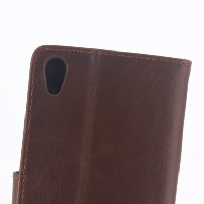 Sony Xperia Z5 atvēramais ādas tumši brūns retro maciņš (maks) / Vacins.lv