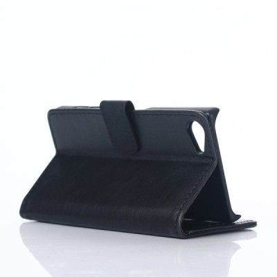 Sony Xperia Z5 Compact atverčiamas juodas odinis retro dėklas - piniginė / Priedai.lt