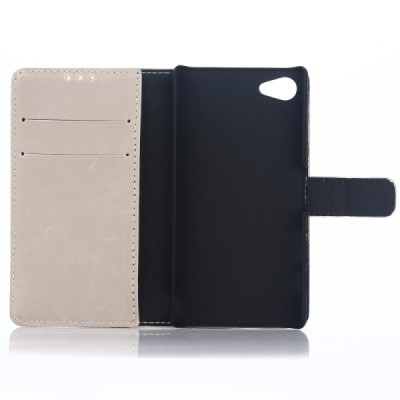 Sony Xperia Z5 Compact atvēramais ādas smilšains retro maciņš (maks) / Vacins.lv