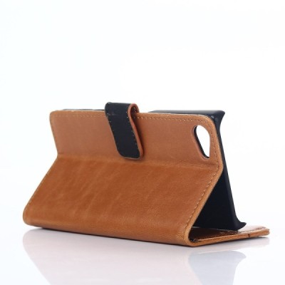 Sony Xperia Z5 Compact atvēramais ādas gaiši brūns retro maciņš (maks) / Vacins.lv