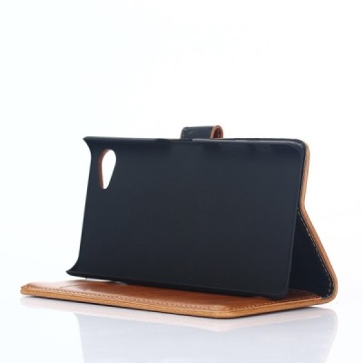 Sony Xperia Z5 Compact atvēramais ādas gaiši brūns retro maciņš (maks) / Vacins.lv