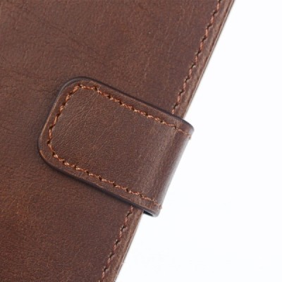 Sony Xperia Z5 Compact atverčiamas tamsiai rudas odinis retro dėklas - piniginė / Priedai.lt