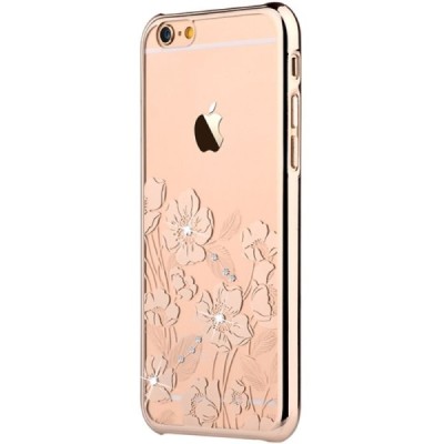 Apple iPhone 6s Plus Devia Crystal Rococo Swarovski plastikinis skaidrus permatomas auksinis dėklas su kristalais / Priedai.lt