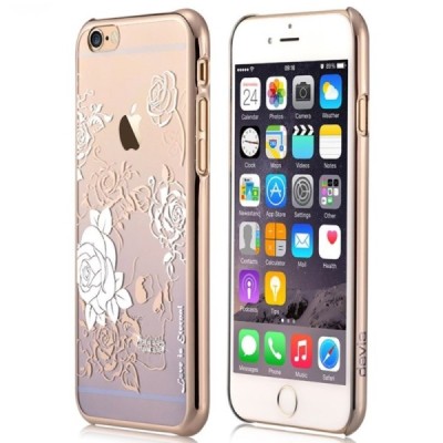 Apple iPhone 6s Plus Devia Crystal Charm Swarovski plastikinis skaidrus permatomas auksinis (violetinis) dėklas su kristalais / 