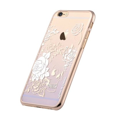Apple iPhone 6s Plus Devia Crystal Charm Swarovski plastikinis skaidrus permatomas auksinis (violetinis) dėklas su kristalais / 