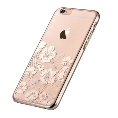 Apple iPhone 6 (6s) Devia Crystal Rococo Swarovski plastikinis skaidrus permatomas auksinis dėklas su kristalais / Priedai.lt