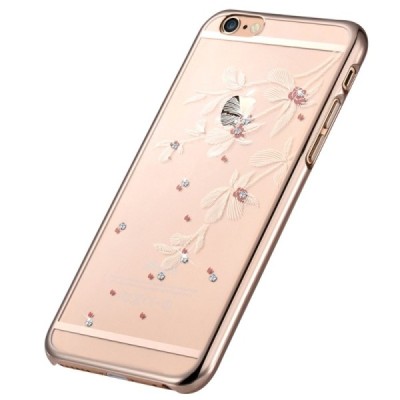 Apple iPhone 6 (6s) Devia Crystal Flowery Swarovski plastikinis skaidrus permatomas auksinis dėklas su kristalais / Priedai.lt