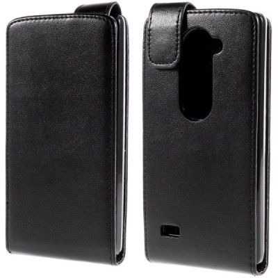 LG Leon 4G LTE (H340, H320) klasisks ādas vertikāli atvēramais melns maciņš / Vacins.lv