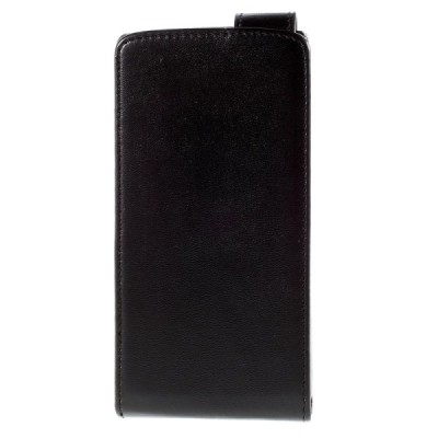 LG Leon 4G LTE (H340, H320) klasisks ādas vertikāli atvēramais melns maciņš / Vacins.lv