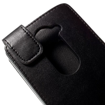 LG Leon 4G LTE (H340, H320) klasisks ādas vertikāli atvēramais melns maciņš / Vacins.lv