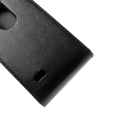 LG Leon 4G LTE (H340, H320) klasisks ādas vertikāli atvēramais melns maciņš / Vacins.lv