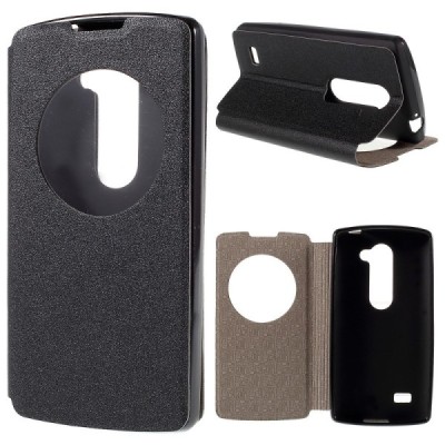 LG Leon 4G LTE (H340, H320) View Window atvēramais melns maciņš / Vacins.lv