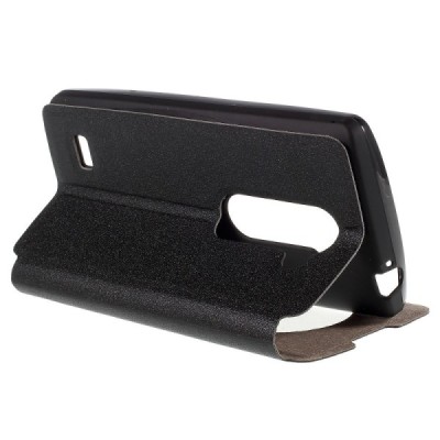 LG Leon 4G LTE (H340, H320) View Window atvēramais melns maciņš / Vacins.lv