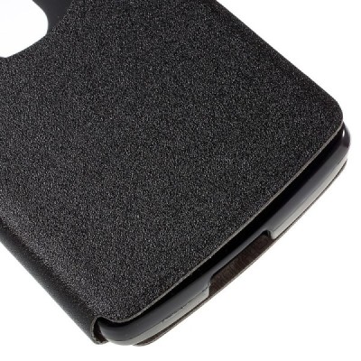 LG Leon 4G LTE (H340, H320) View Window atvēramais melns maciņš / Vacins.lv