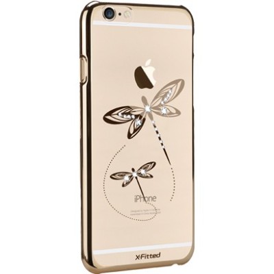 Apple iPhone 6 (6s) X-Fitted Crystal Dragonfly Swarovski plastikinis skaidrus permatomas auksinis dėklas su kristalais / Priedai