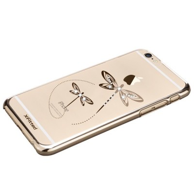 Apple iPhone 6S elegants X-Fitted Crystal Dragonfly Swarovski dzidrs (caurspīdīgs) zelta plastmasas apvalks ar kristāliem / Vaci