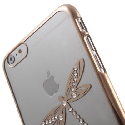 Apple iPhone 6S elegants X-Fitted Crystal Dragonfly Swarovski dzidrs (caurspīdīgs) zelta plastmasas apvalks ar kristāliem / Vaci