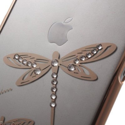 Apple iPhone 6S elegants X-Fitted Crystal Dragonfly Swarovski dzidrs (caurspīdīgs) zelta plastmasas apvalks ar kristāliem / Vaci