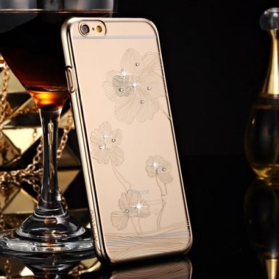 Apple iPhone 6 (6s) X-Fitted Crystal Icon Pro Lotus Swarovski plastikinis skaidrus permatomas auksinis dėklas su kristalais / Pr