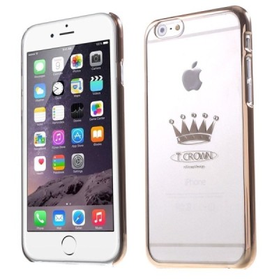 Apple iPhone 6 (6s) X-Fitted Crystal Icon Pro Crown Swarovski plastikinis skaidrus permatomas auksinis dėklas su kristalais / Pr